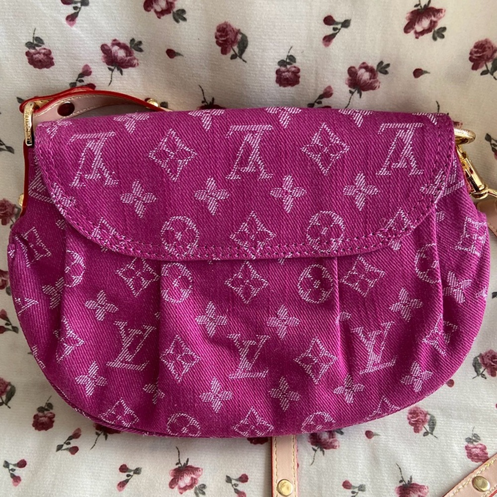 Louis Vuitton Fuchsia Denim Monogram Denim Mini Pleaty Bag - Picture 3 of 7